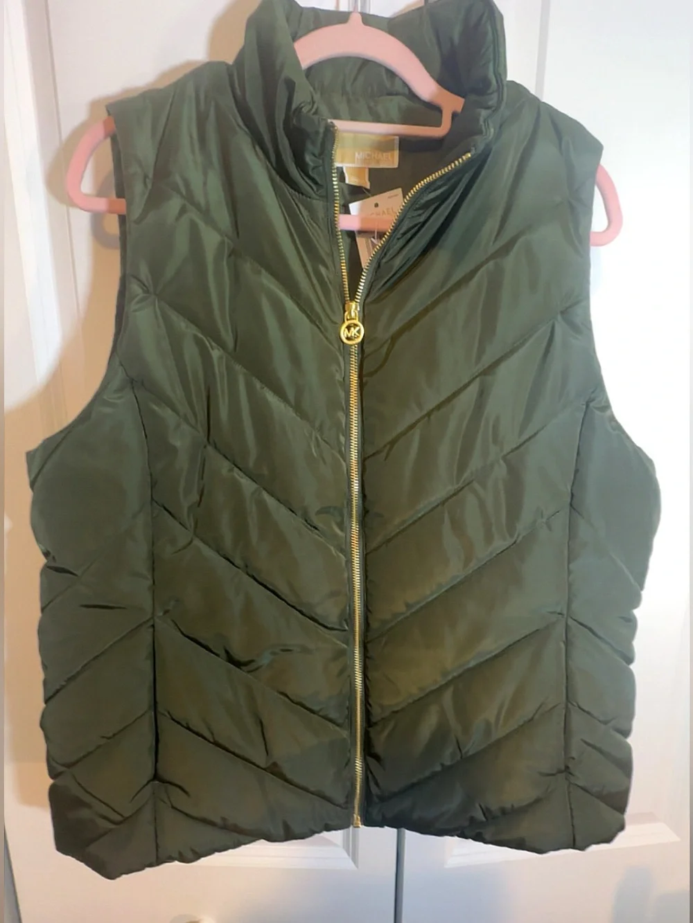 Michael Kors Ivy Green Chevron Quilted Puffer Vest XL NWT